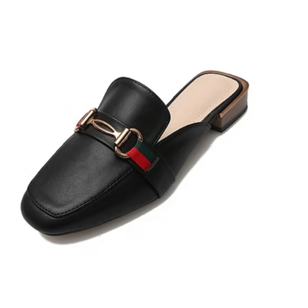 Chic Black Leather Mules with Gold Accent